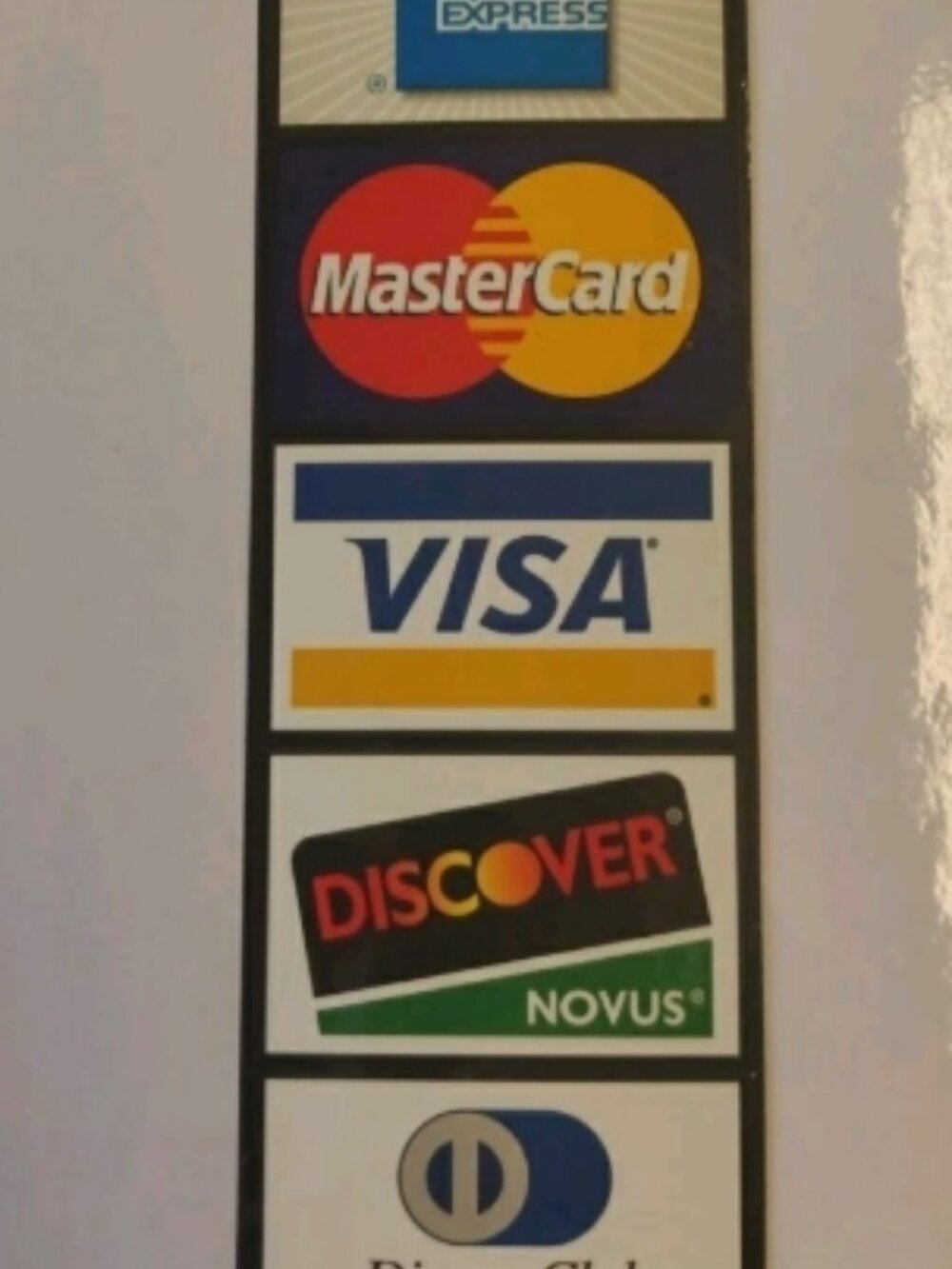 Vintage NOS Credit Card Acceptance Decal AmEx Visa Mastercard Discover Novus